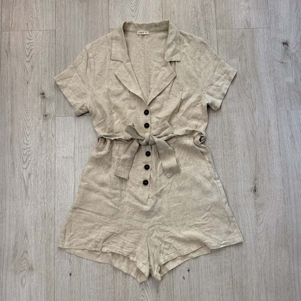 Lunik Linen Blend Tie Waist Button-Up Romper